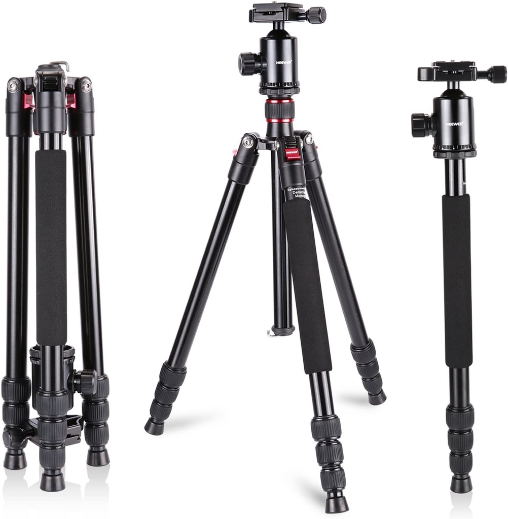 Neewer Aluminum Alloy 64 inches/162 Centimeters Camera Travel Tripod Monopod with 360 Degree Ball Head,1/4 inch Quick Shoe Plate and Bag for DSLR Camera Video Camcorder up to 26.5 pounds/12 kilograms T566A (10090550)