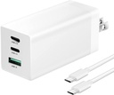 Neewer GaN01 65W GaN USB Charger, 3-Port USB-C & USB-A Wall Charger with 3.3ft USB-C Cable and Folding Prongs, PD QC PPS Fast Charging Compliant, Compatible with iPhone, iPad, MacBook, Android (10100244)