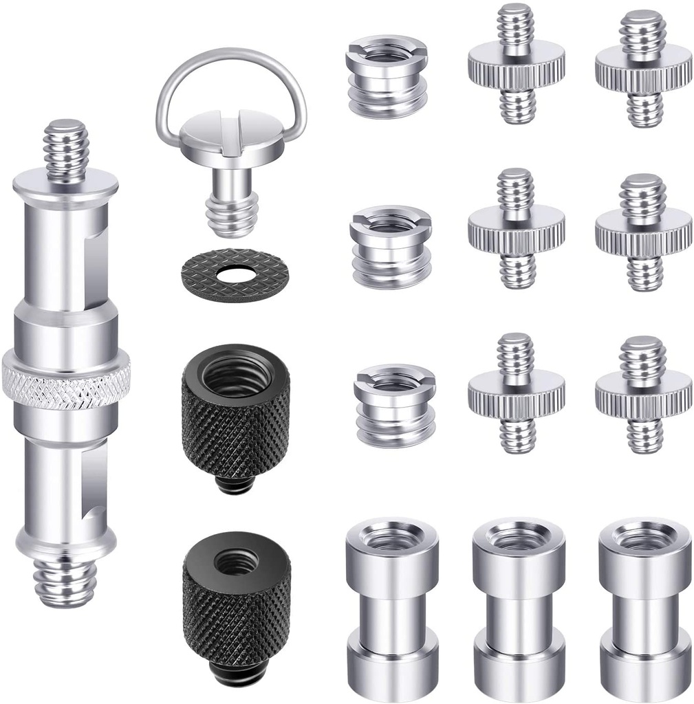 Neewer Camera Screw Kit, 16 Pieces Tripod Screw Adapter Converter Spigot Screw Mount Pack (1/4" to 1/4", 1/4" to 3/8", Female to Male, Male to Male, etc) for Camera/Tripod/Flash/Stand/Mic/Rig/Cage (10096529)