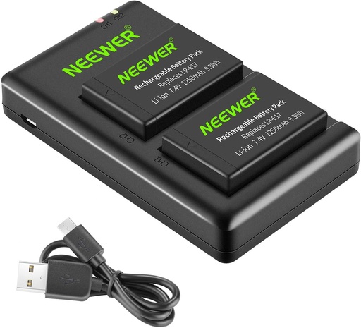 طقم بطاريتين بديلتين LP-E17 من NEEWER وشاحن USB مزدوج لكاميرات Canon.