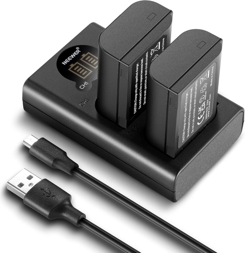 NEEWER DMW-BLK22 Replacement Battery and Charger Set, 2 Pack 2400 mAh Batteries and Type C Dual Channel USB Charger 10102335