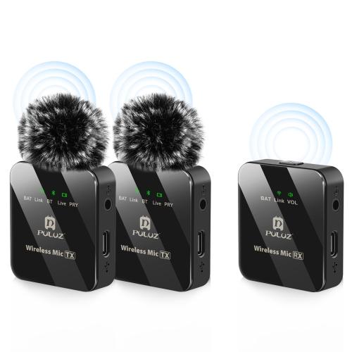 PULUZ PU3154B  2 TX + 1 RX Wireless Lavalier Microphone (Black)