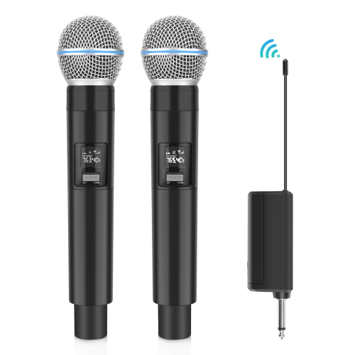 Puluz PU644B 1 إلى 2 ميكروفونات لاسلكية مع شاشة LED، جهاز إرسال 6.35 مم (أسود)