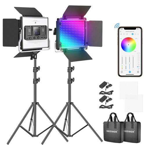 Neewer 2 Packs 660 PRO RGB LED Video Light with App Control Stand Kit, 360° Full Color (10098758)