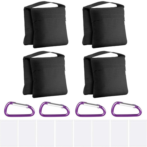 Neewer 4-Pack Photography Sandbag Sand Bags Saddlebag Design 4 Weight Bags for Photo Video Studio Stand Backyard Outdoor Patio Sports, Transparent PP Bag and Clips Included (Black)