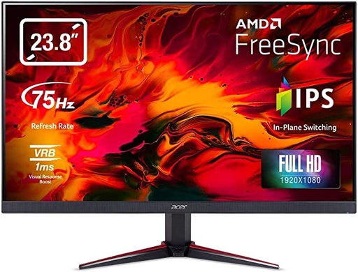 Acer Nitro VG240Y bmiix 23.8" Full HD (1920 x 1080) IPS Monitor with AMD Radeon FREESYNC Technology - 1ms VRB | 75Hz Refresh | (2 x HDMI Ports & 1 x VGA),Black