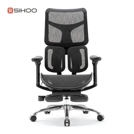 SIHOO S100 Ergonomic Mesh Office Chair - Leather Footrest - Black - S100C-B102-JT 
