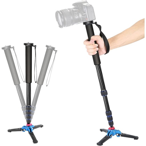 Neewer Extendable Camera Carbon Fiber Monopod with Removable Foldable Tripod Support Base: 5-Section Leg, Max. 66 inches for Canon Nikon Sony DSLR Cameras, Payload up to 5 kilograms(10095109)