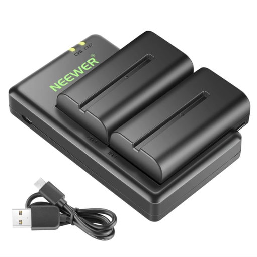Neewer NP-F550 Battery Charger Set for Sony NP F970,F750,F770,F960,F550,F530,F330,F570,CCD-SC55,TR516,TR716,TR818,TR910,TR917 and more (2-Pack Replacement Battery Kit,Dual Slot Charger)(10092856)(10089576)