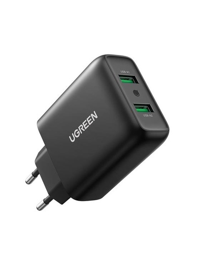 شاحن مزدوج بمنفذي USB 3.0 بتقنية الشحن السريع / اللون: أسود / يوجرين 10216
