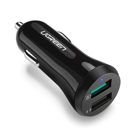 شاحن سيارة مزدوج USB QC 3.0 سريع – أسود من UGREEN موديل 40309