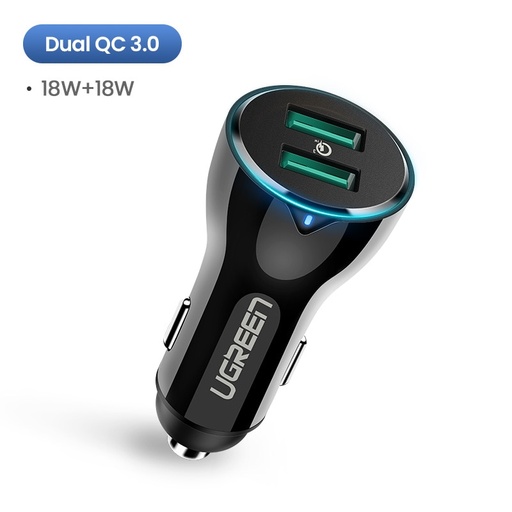 Dual USB Car Charger QC 3.0 / Black / UGREEN 40726