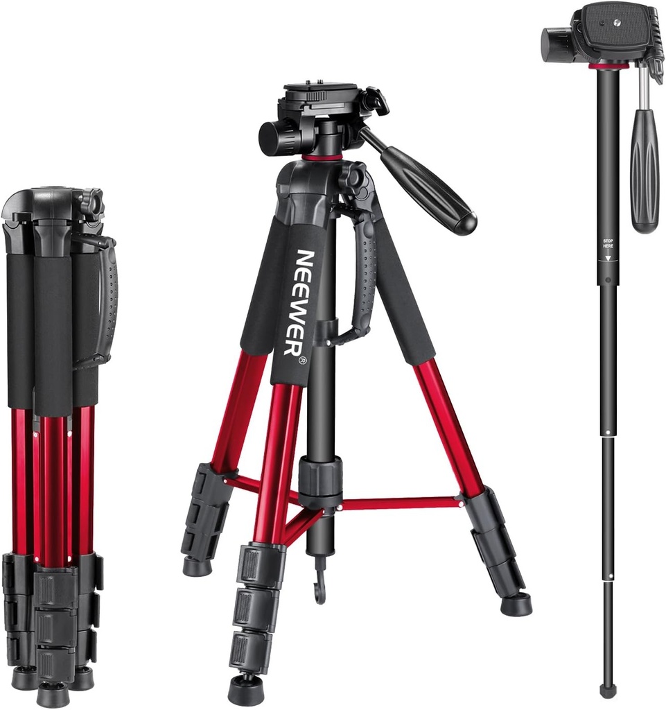 NEEWER ALUMINUM ALLOY CAMERA TRIPOD MONOPOD WITH PAN HEAD(RED) 10090793