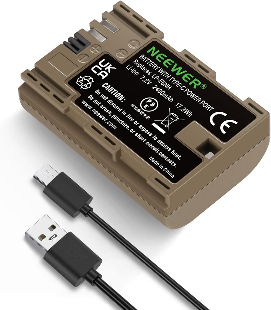 بطارية كاميرا قابلة لإعادة الشحن من NEEWER مع كابل شحن USB من النوع Type-C، متوافقة مع طراز LP-E6NH.