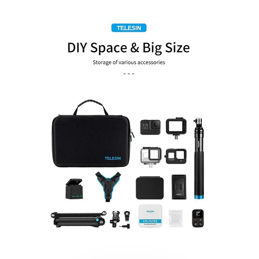 TELESIN L Size Portable Carry Storage Bag for GoPro Hero 9 8 7 6 5 4 SJCAM SJ4000 For insta360 4K + Camera Handle Bag