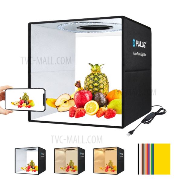 PULUZ PU5041B Foldable 40cm Photo Studio LED Ring Light Box Dimmable Desktop Shooting Tent Photography Softbox with 12 Colors Background