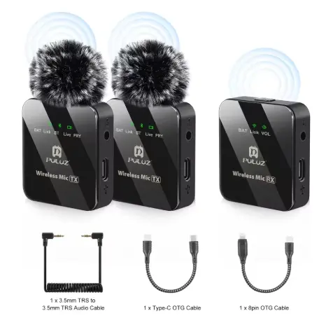 PULUZ PU3154B  2 TX + 1 RX Wireless Lavalier Microphone (Black) Wireless Lav Mic