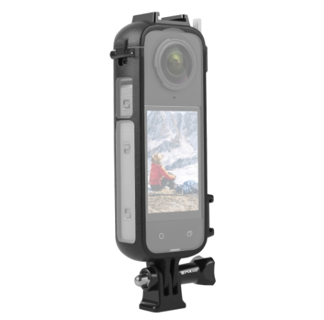 Puluz PU979B – إطار حماية بلاستيكي (PC) مزود بحذاء بارد (Cold Shoe) مع قاعدة تثبيت ومسمار، مخصص لكاميرا Insta360 X4 – لون أسود.