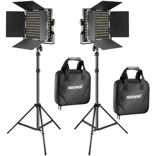 NEEWER 2x BI-COLOR 660 LED Light with Barndoor(US)+2x 200CM 25-22-19 LIGHT STAND