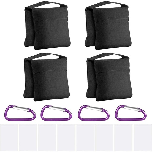 Neewer 4-Pack Photography Sandbag Sand Bags Saddlebag Design 4 Weight Bags for Photo Video Studio Stand Backyard Outdoor Patio Sports, Transparent PP Bag and Clips Included (Black)(10100135)(10096352)