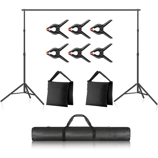 Neewer Photo Studio Backdrop Support System, 3m Wide 2.1m High Adjustable Background Stand with 4 Crossbars, 6 Backdrop Clamps, 2 Sandbags, and Carrying Bag for Portrait & Studio Photography (10094897)