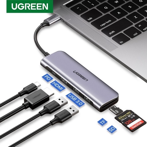 Ugreen USB C to 2 Ports USB 3.0 Hub + HDMI + TF/SD with PD Power Supply 70411