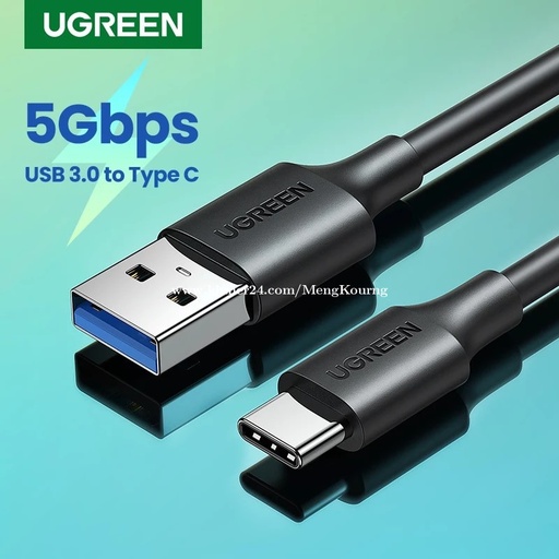 كابل USB 3.0 A الى Type-C مطلي بالنيكل بطول 2 متر واللون الاسود / UGREEN 20884
