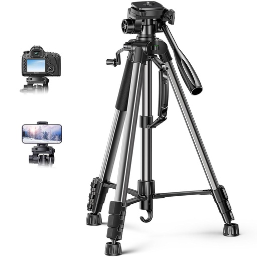 UGREEN 15187 - Aluminum Camera Tripod with Mobile Phone Holder and Travel Bag (Height Adjustable from 53.5 to 175 cm).