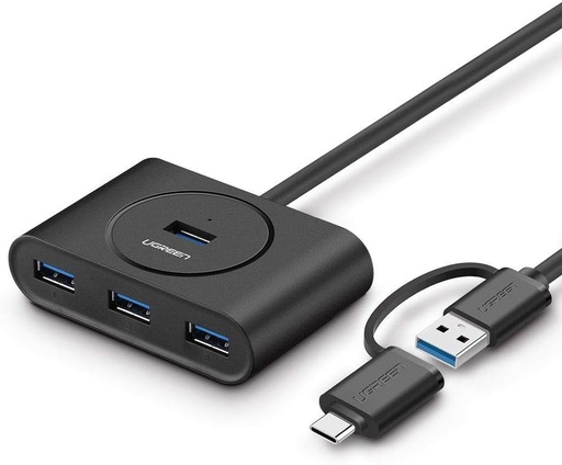 UGREEN 40850 - موزع 4 منافذ USB 3.0 ثنائي المدخل (USB-C و USB-A)