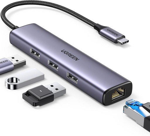 UGREEN 60600 - محول USB-C إلى إيثرنت ، USB-A  ( موزع 4 في 1 )