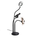 3 in 1 Phone Stand Holder Clip Selfie Ring Light 3 Color Adjustable and Microphone