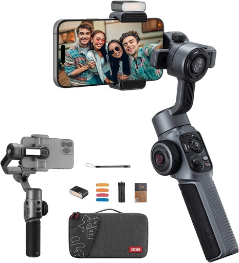 Zhiyun Smooth 5S Gimbal Stabilizer, Upgrated Smooth 5 Phone 3-Axis Handheld Smartphone Gimbal for iPhone Android with Built in LED Fill Light, Grip Tripod (Combo)