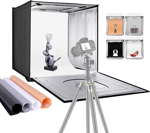 NEEWER Photo Studio Light Box, 50CM x 50CM Shooting Light Tent with Adjustable Brightness, Foldable and Portable Tabletop Photography Lighting Kit with 80 LED Lights and 4 Colored Backdrops (10094456)