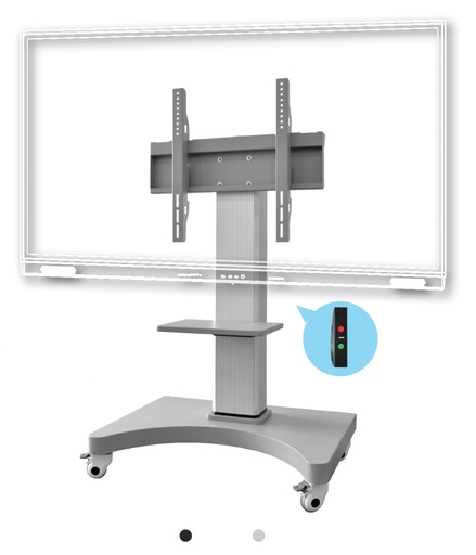 TV cart Stand (Adjustable Height) - trolly Height Height with remote control - No angle adjustment - Included Electric Mobile Stand TV mount - Silver Color - 1m power cord extension - ET-2580-MTP