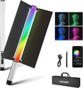 NEEWER CL124 RGB Handheld LED Light Stick Light Wand with APP Control & Metal Barndoor, 360°Full Color 16W 2500K-10000K CRI97+ Photography Tube Light with 17 Preset Scenes LCD Display 2600mAh Battery (10101147)