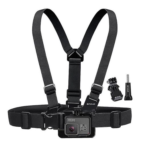 طقم حزام صدر من Puluz PU905 PU26 لتثبيت كاميرا GoPro والهاتف المحمول على الصدر، حزام جسم قابل للتعديل لتصوير منظور الشخص الأول (POV) والفلوغ (VLOG).