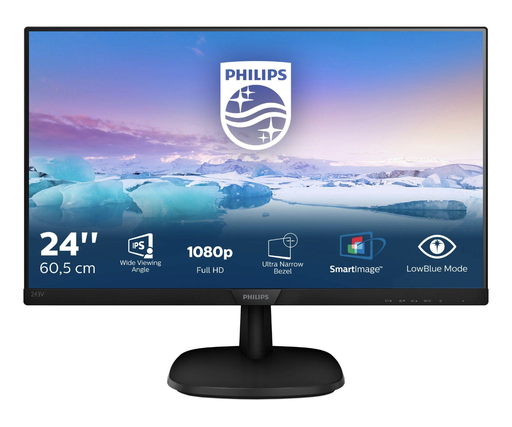 Monitor Philips V-Line 24 inch LCD Full HD 1920*1080 (68.6 cm)Wide viewing angle,3-side frameless, Low Blue Mode, Built in speaker, HDMI