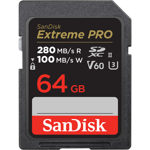 SanDisk 64GB Extreme PRO 280MB/s 100MB/s UHS-II SDXC Memory Card V60, U3, 4K/6K