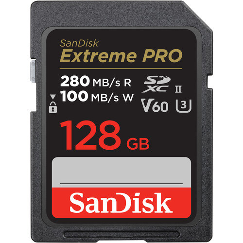 SanDisk 128GB Extreme PRO 280MB/s 100MB/s UHS-II SDXC Memory Card V60, U3, 4K/6K