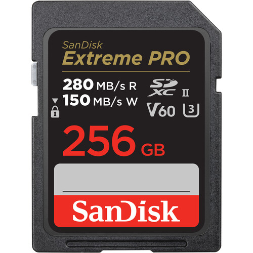 SanDisk 256GB Extreme PRO 280MB/s 150MB/s UHS-II SDXC Memory Card V60, U3, 4K/6K