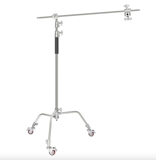 [10098082] NEEWER Pro 100% Metal C-Stand Light Stand with Wheels, Max. Height 10.8ft/330cm Adjustable Reflector Stand with 4ft/120cm Boom Arm & 3 Pulleys for Photo Studio Video Reflector, Monolight, etc