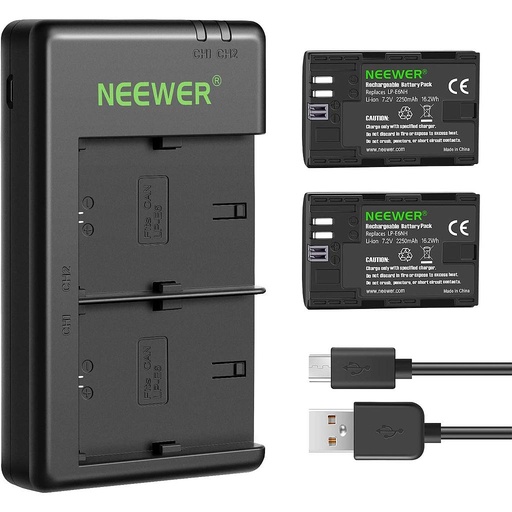 Neewer LP-E6NH Replacement Battery dual Charger, Compatible with Canon USB-C Cable
