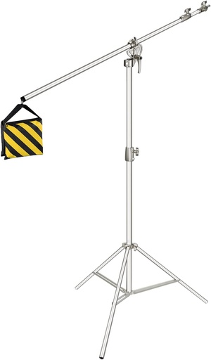 Neewer Photo Studio 2-in-1 Light Stand c-stand 120-380 cm Adjustable Height with 85-inch Boom Arm and Sandbag,Aluminum Alloy,for Supporting Umbrella Softbox Flash for Portrait Video Photography(Silver)