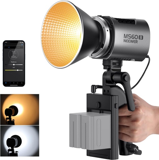 NEEWER MS60B LED Video Light Studio Light with 2.4G/App Control 65W All-Metal Mini Compact COB Bi-Colour Studio Continuous Light Headlight 2700K-6500K, 40000lux@1m, CRI 97+/TLCI 98+, 12 Effects, PWM