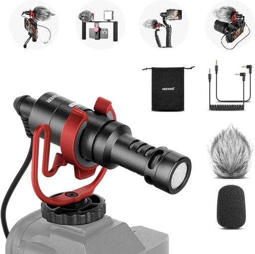 NEEWER Video Microphone for Phone, On Camera Mic Kit with Red Pro Shock Mount Compatible with iPhone Android Smart Phones DSLR Camera Tablet (iPhone Adapter Not Included), CM14 PRO