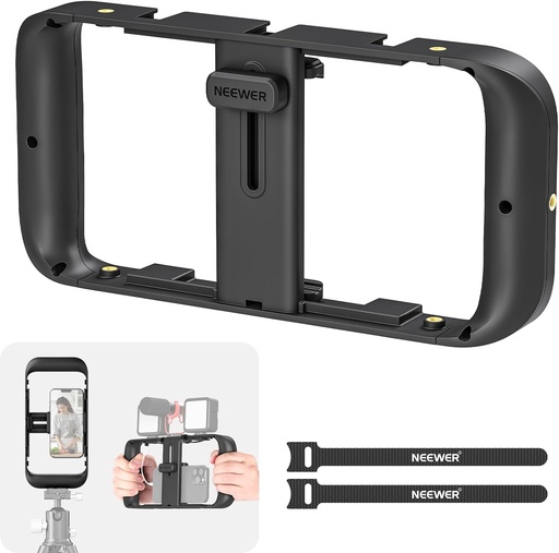 NEEWER Smartphone Video Rig, Phone Video Stabilizer Grip Vlogging Cage with Cold Shoe Tripod Mount, Phone Rig for Videomaker Film Maker Video grapher Compatible with iPhone Samsung and More, A104