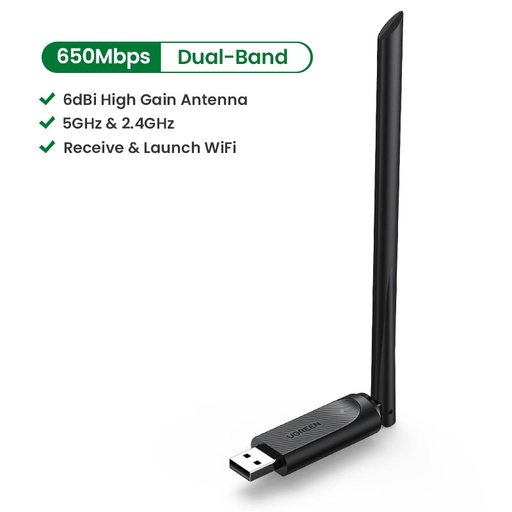 UGREEN AC650 High-Gain Dual Band Wireless USB Adapter (90339/CM496)