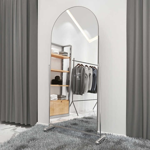 high quality arched full length large size floor body mirror standing dressing espejos with wheels for home
