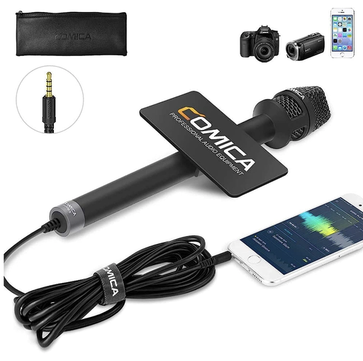 Comica Handheld Interview Microphone, HRM-S 3.5mm TRRS Cardioid Condenser Reporter Microphone for Recording, Speech, Stage, Vocal Mic for Smartphones Laptops and DSLR Cameras